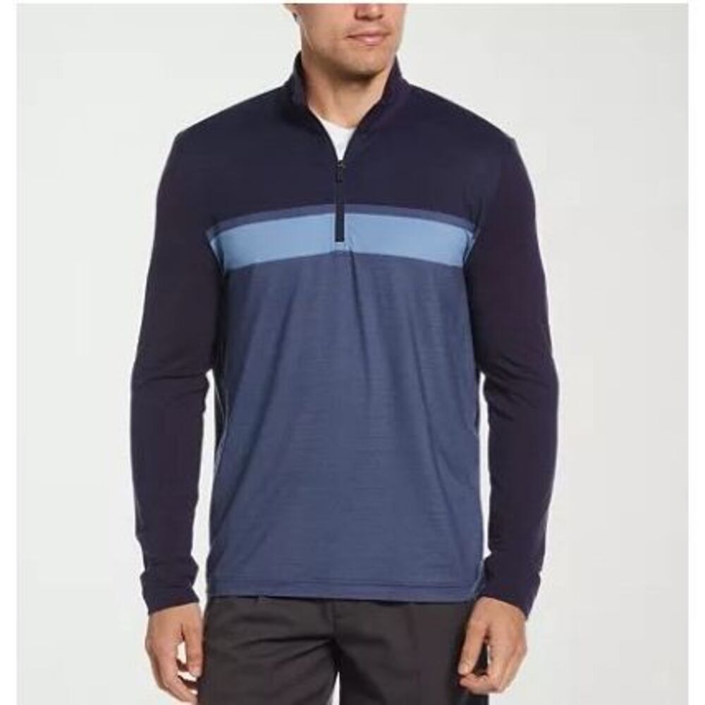 PGA Tour NWT Chest Stripe Ombre Long Sleeve Quarter-Zip Sweater Quiet Harbor Pea